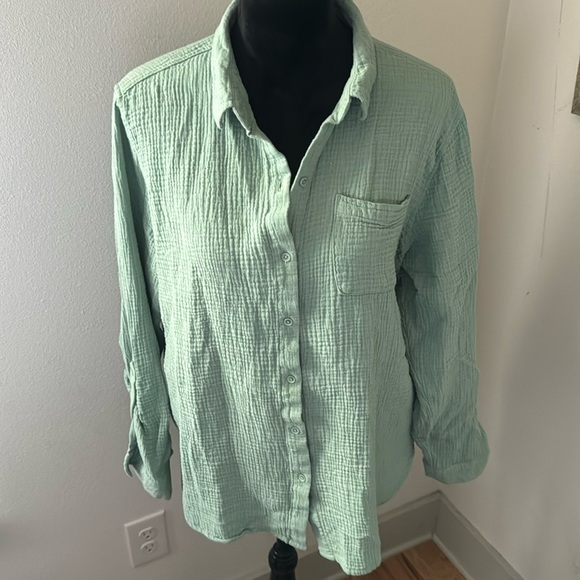 Calvin Klein Jeans buttoned down women’s double gauze cotton top blouse Sz L - Picture 3 of 9